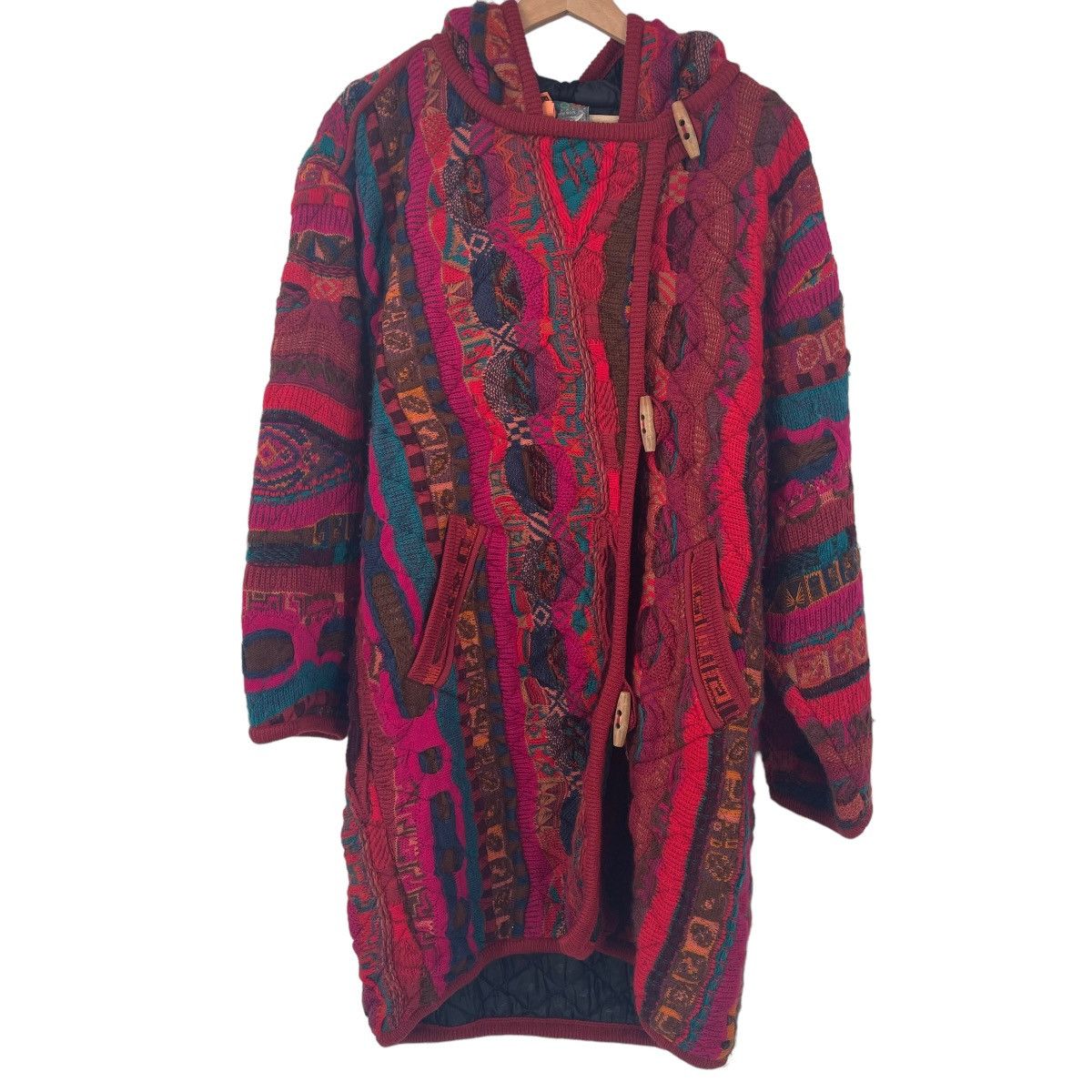 image of Gem - Coogi Vintage Wool Sweater Hooded Blanket Jacket in Red, Women's (Size Medium)