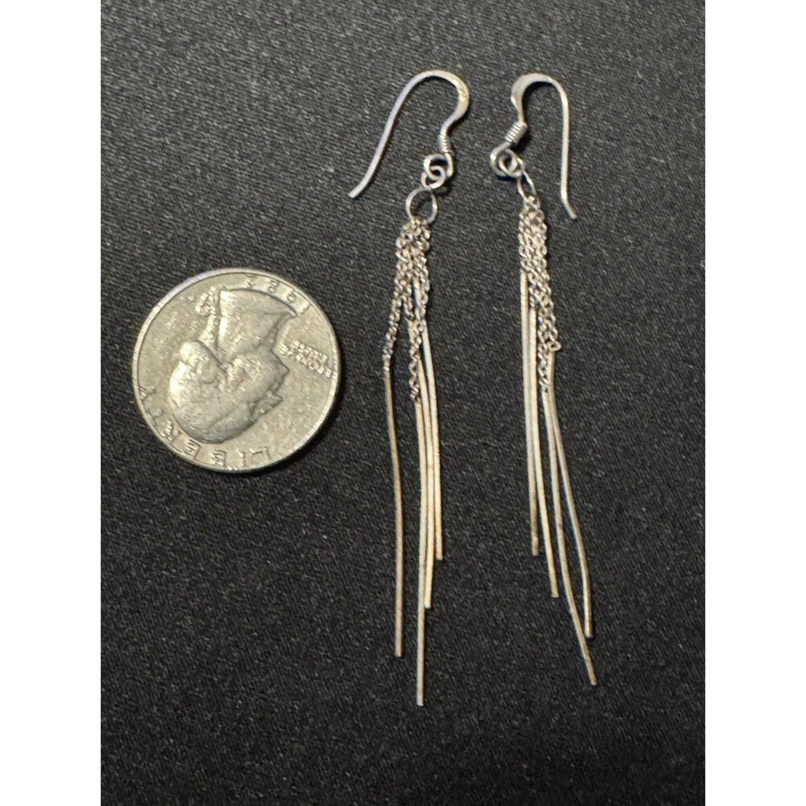 Other MC 925 Silver Dangle Vintage Earrings Fish Hook Nice Patina Size ONE SIZE - 3 Thumbnail