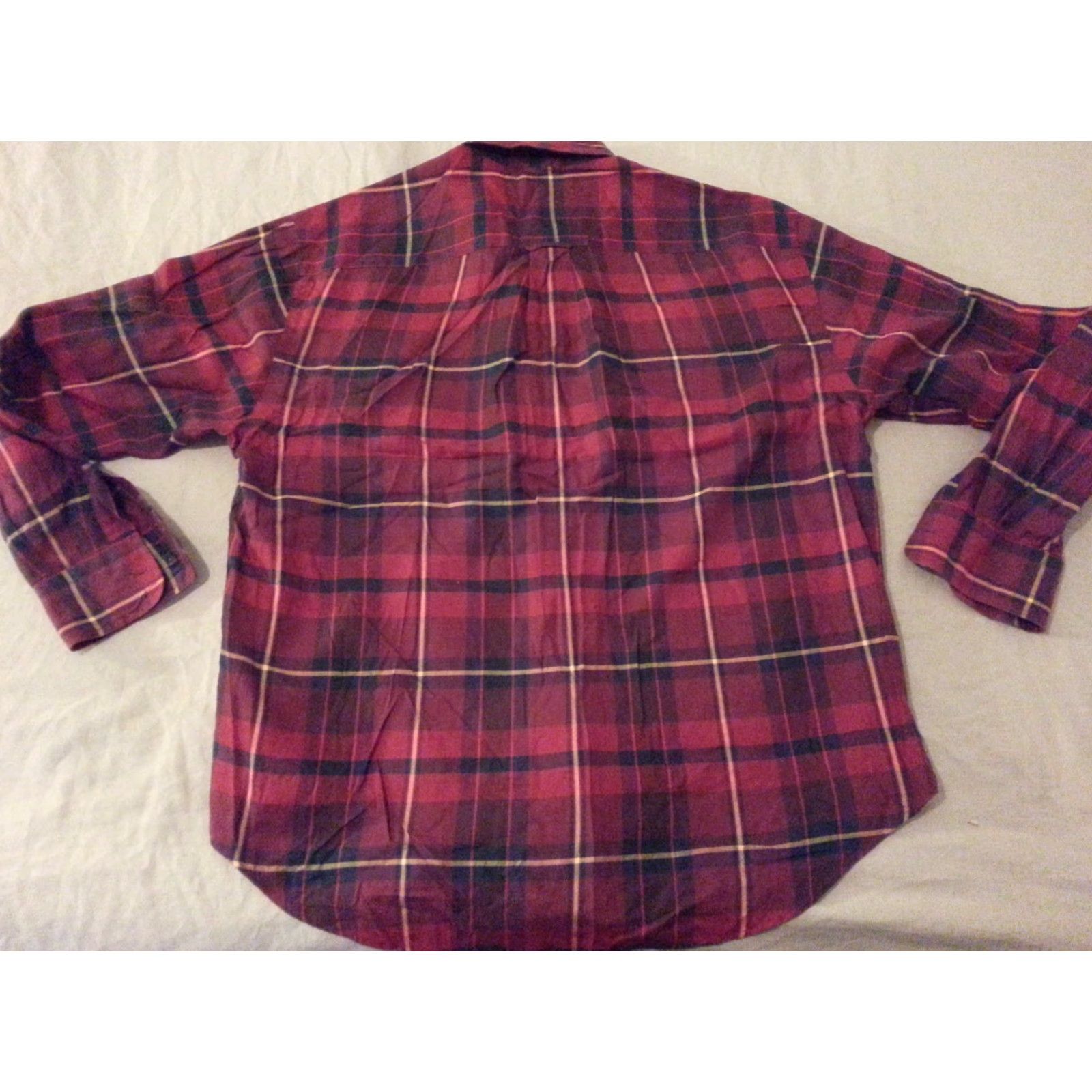 Nautica Nautica Dress Shirt M Medium Red Plaid Cotton Long Sleeve Mens Shirt Size 40R - 2 Thumbnail