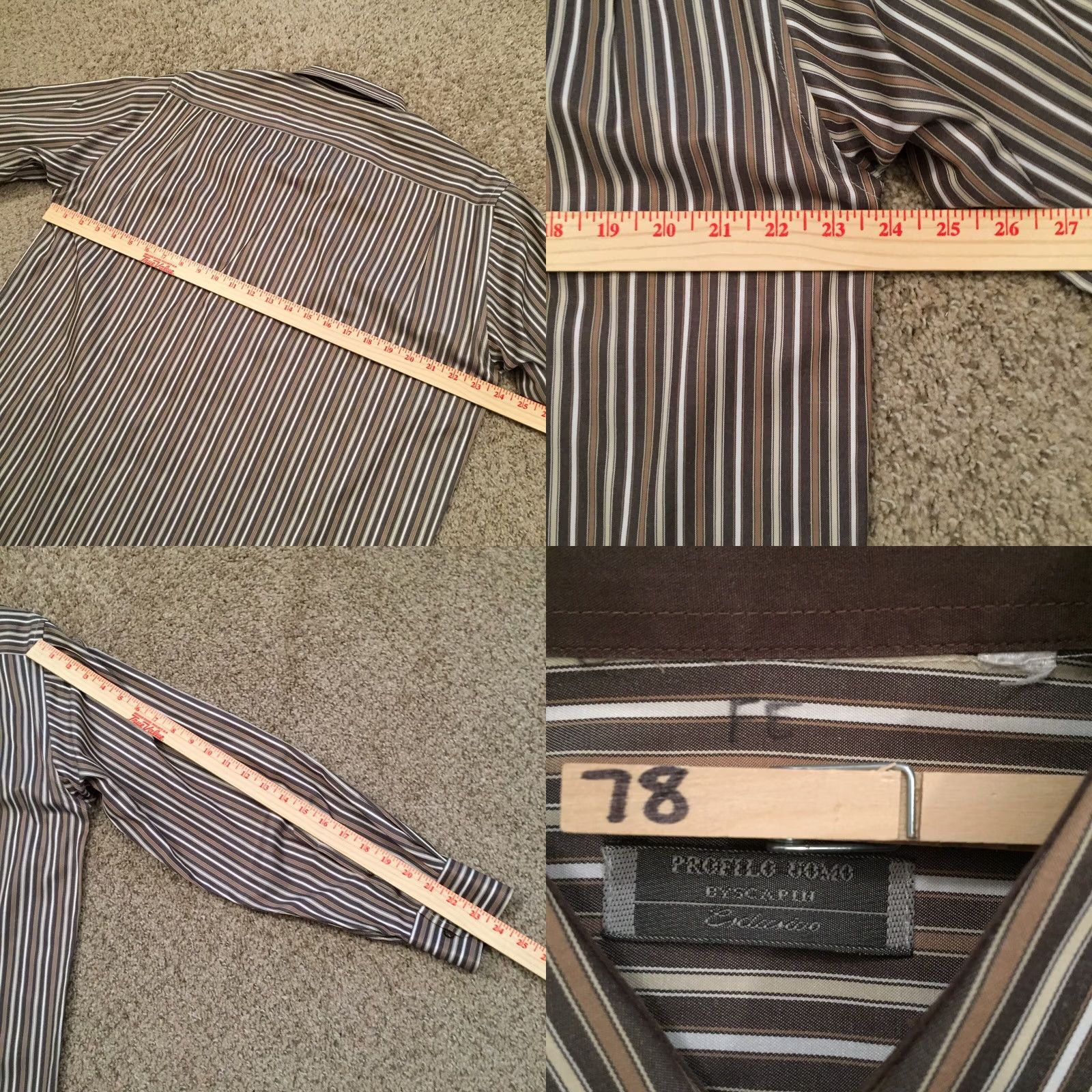 Vintage Profilo Uomo Shirt Large Brown Striped Long Sleeve Button Up Italy Mens Size US L / EU 52-54 / 3 - 8 Thumbnail