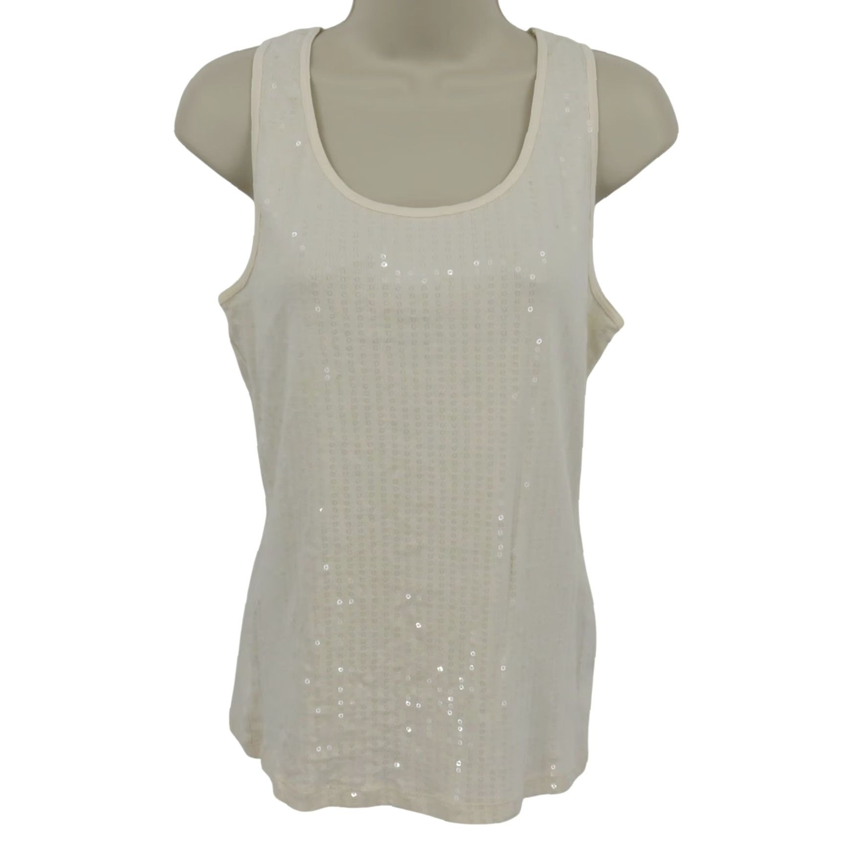 Chaps VINTAGE Chaps Tank Top Shirt Women L Ivory Sequin Sleeveless Scoop Neck Cotton Size L / US 10 / IT 46 - 2 Thumbnail