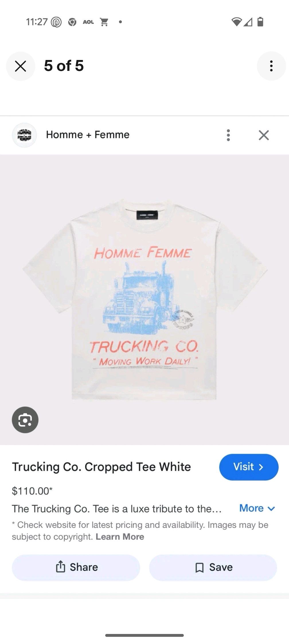Homme + Femme La Homme Femme Trucking XL Cream Colored Cropped T Shirt NWT 🔥 Size US XL / EU 56 / 4 - 1 Thumbnail