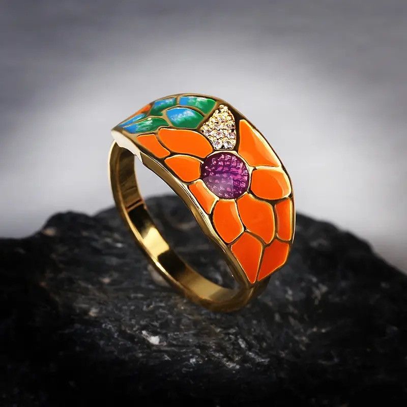 Other Colorful Charming Flower Enamel Sunflower Ring Size ONE SIZE - 2 Thumbnail