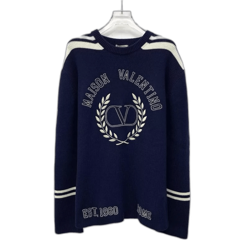 Valentino Valentino Blue Logo Embroidered Knit Sweater Size M / US 6-8 / IT 42-44 - 1 Thumbnail
