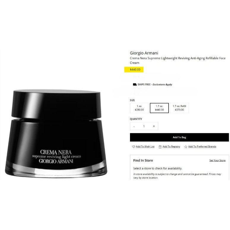 Giorgio Armani Giorgio Armani Crema Nera Supreme Light Reviving Cream LARGE Size ONE SIZE - 4 Thumbnail