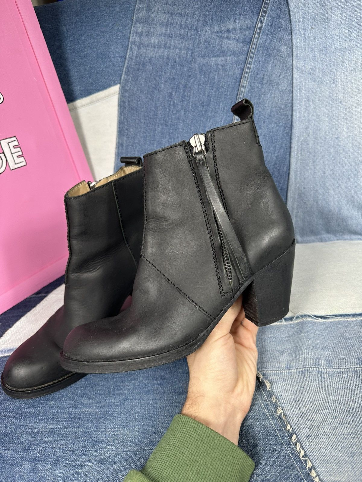 Acne Studios Acne Studios Leather Pistol Black Block Heels Ankle Boots Size US 10 / IT 40 - 10 Thumbnail
