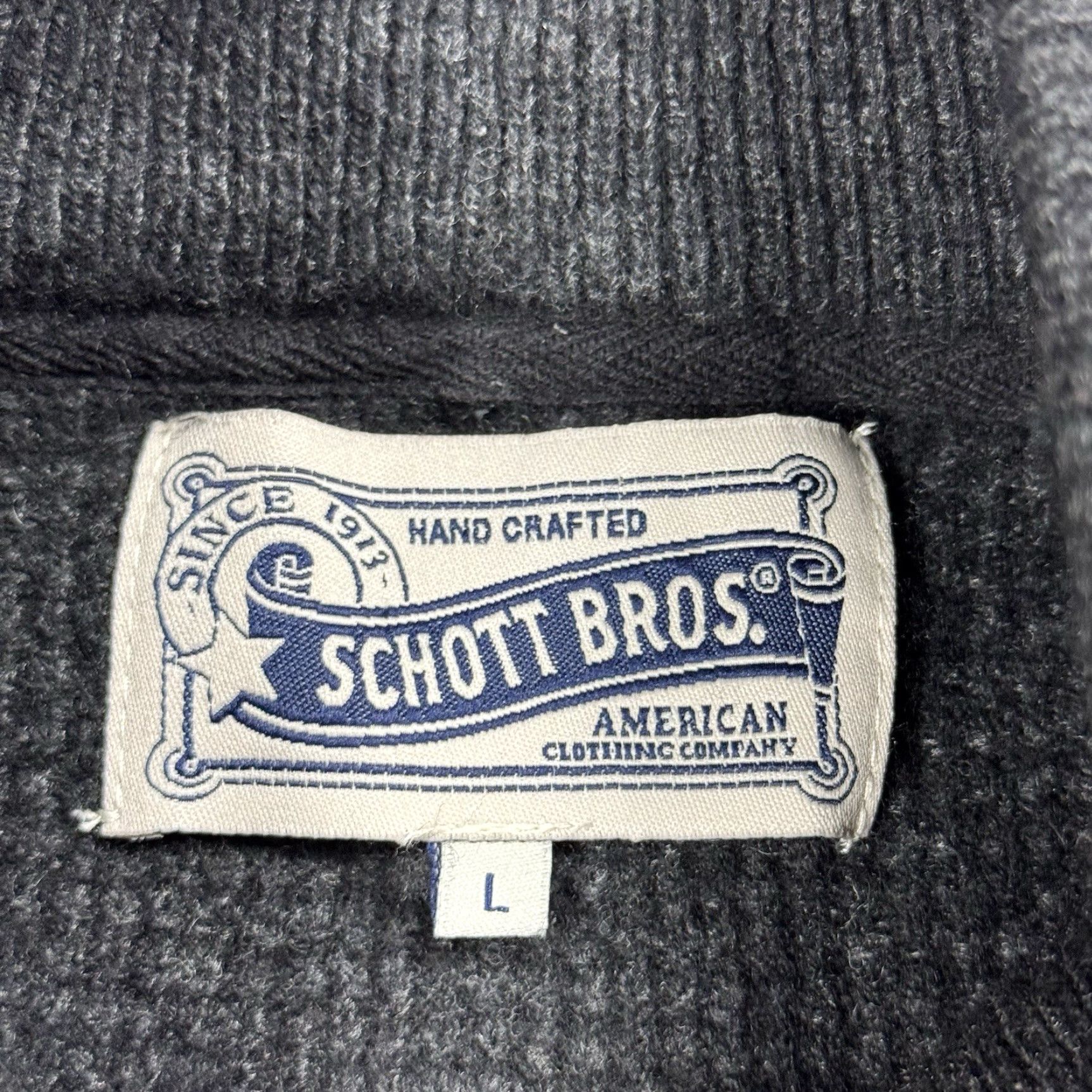 Schott SCHOTT BROS Wool Blend Waffle Knit Sweater Mens L Dark Gray Shawl Collar Pullover Vintage-Style Preppy 20s 30s 40s Theme Size US L / EU 52-54 / 3 - 3 Thumbnail