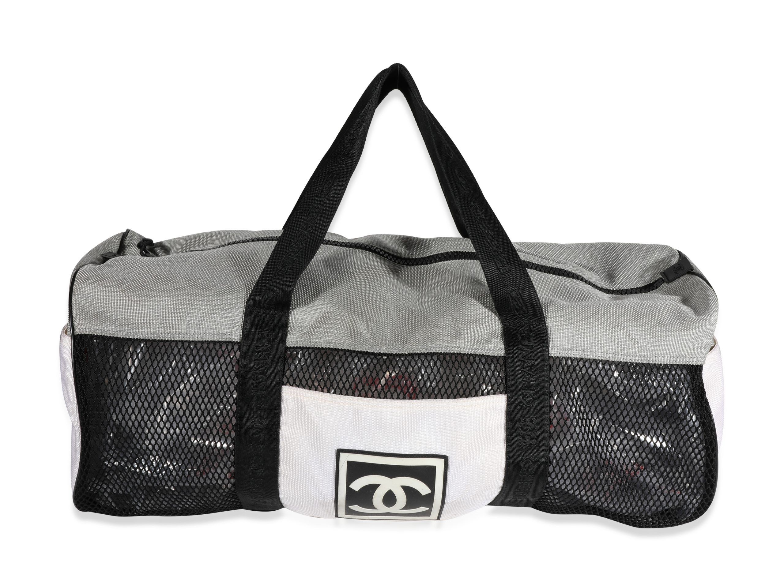 image of Chanel Tricolor Mesh & Canvas Sports Ligne Duffle Bag in Grey, Women's