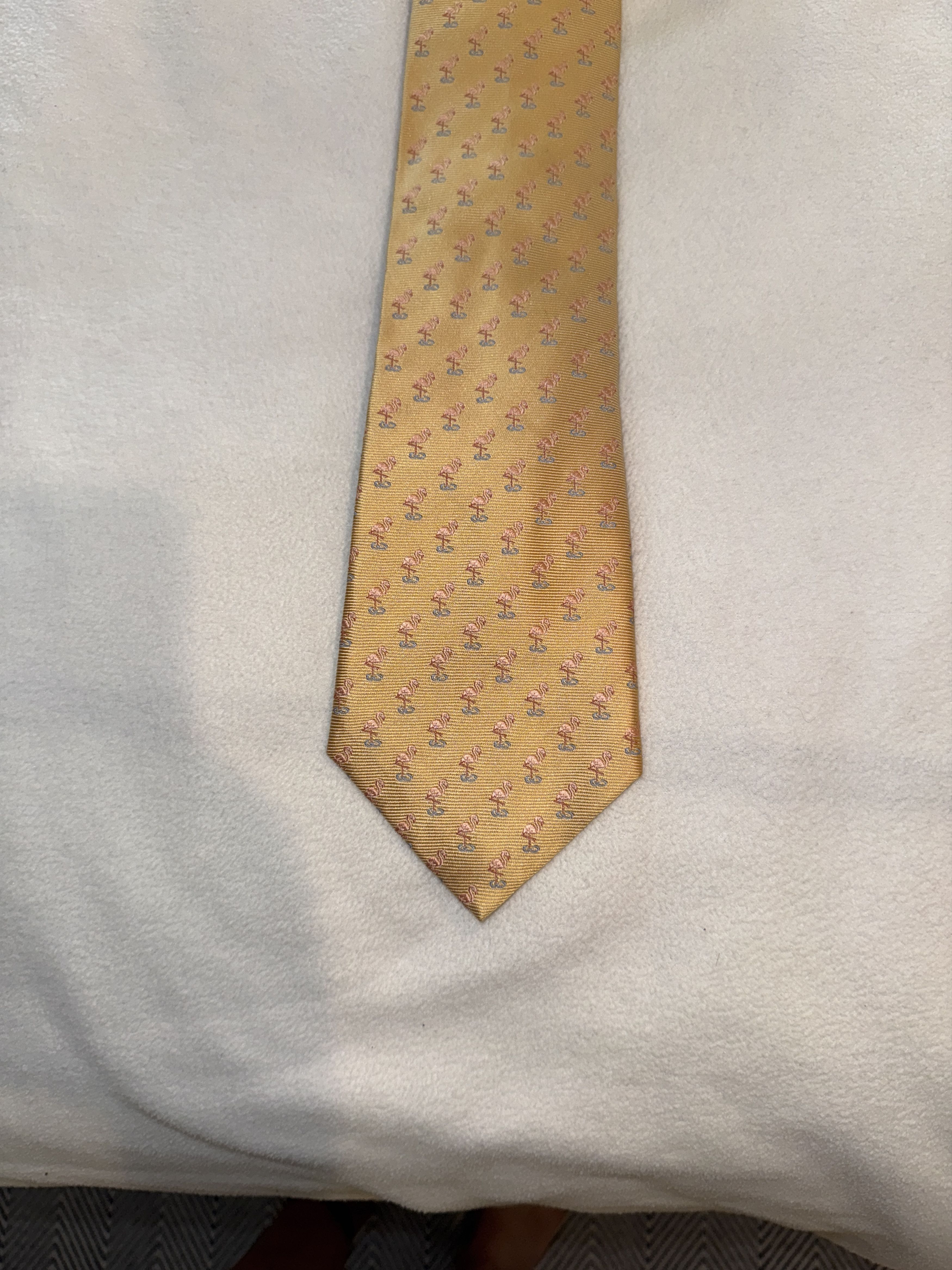Vintage JZ Richards Boulder Silk Necktie Yellow with PINK FLAMINGOS Size ONE SIZE - 5 Thumbnail
