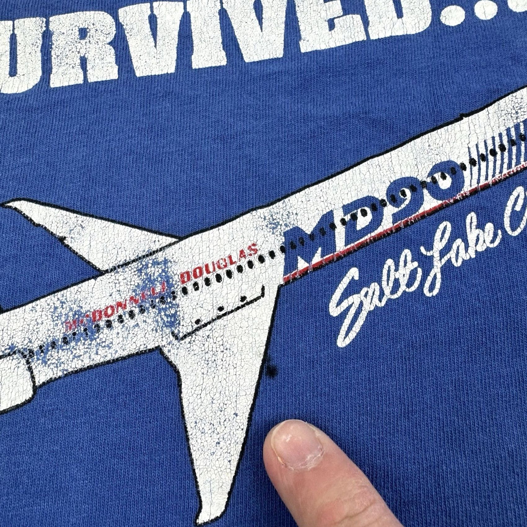 Delta VINTAGE Delta MD 90 T Shirt Adult XL I Survived MD 90 Salt Lake City Men T-Shirt Blue Cotton Short Sleeve Crew Neck 90s City Airplane Gir.. Size US XL / EU 56 / 4 - 4 Thumbnail