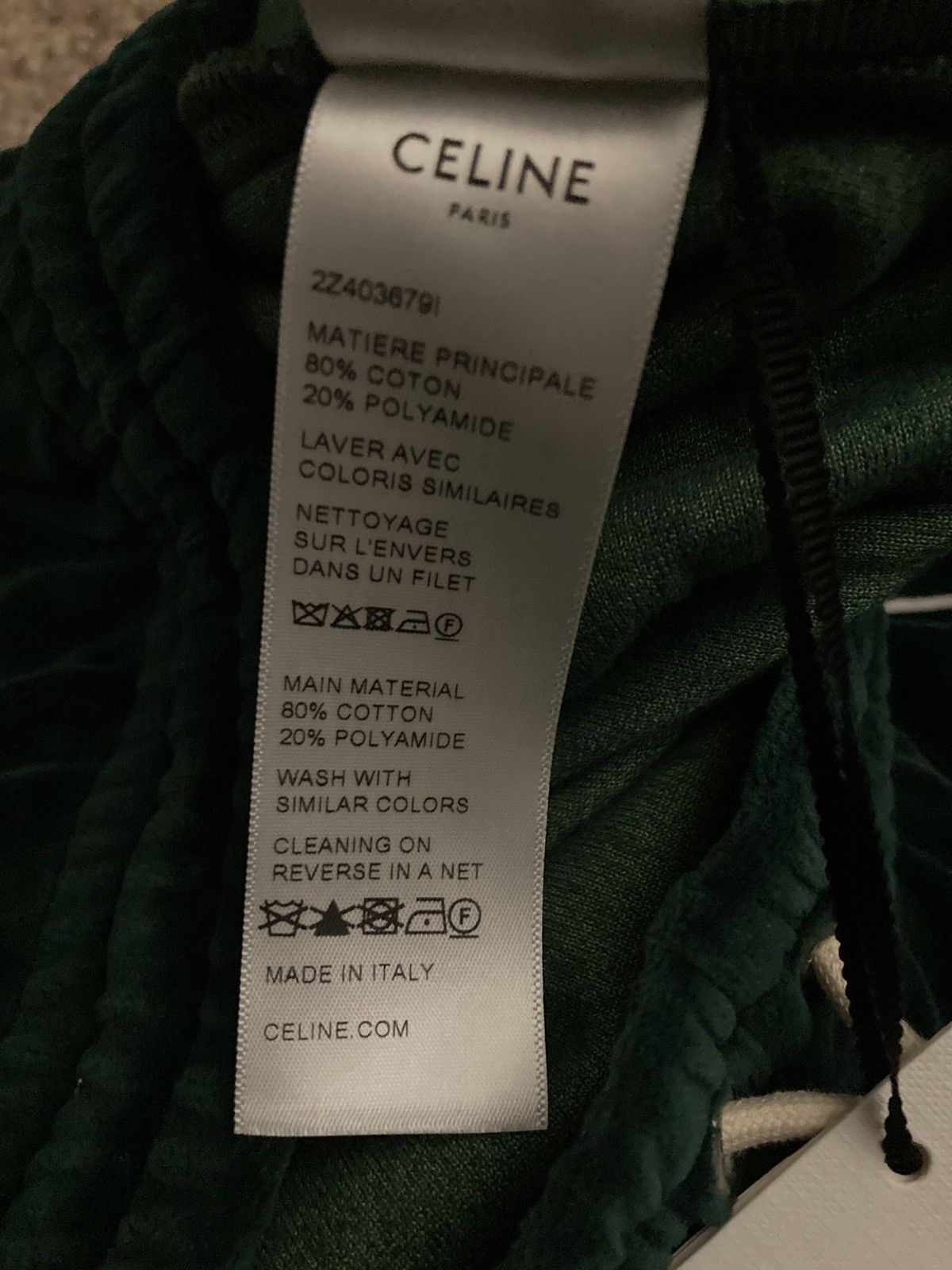 Celine × Hedi Slimane New SS23 Celine Velvet Track Pants Green 2023 Logo Velour 90 Size US 30 / EU 46 - 9 Thumbnail
