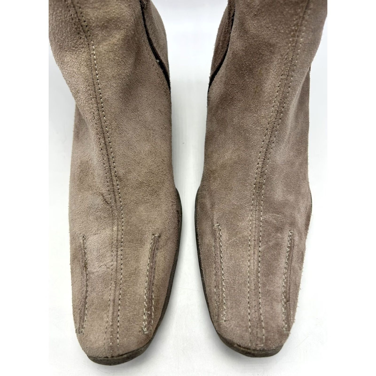 Vintage Steven by Steve Madden Wedge Boots Womans 7 Beige Suede Leather Riding 37 Gum Sole 2" Zip Brown Size US 7 / IT 37 - 5 Thumbnail