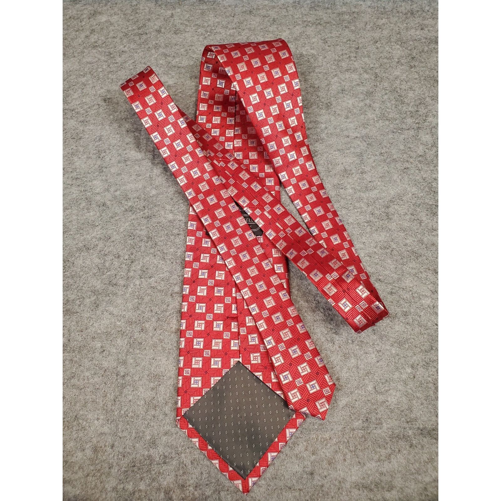 Other Piattelli Men's Silk Necktie Red Geometric Square Pattern Size ONE SIZE - 6 Thumbnail