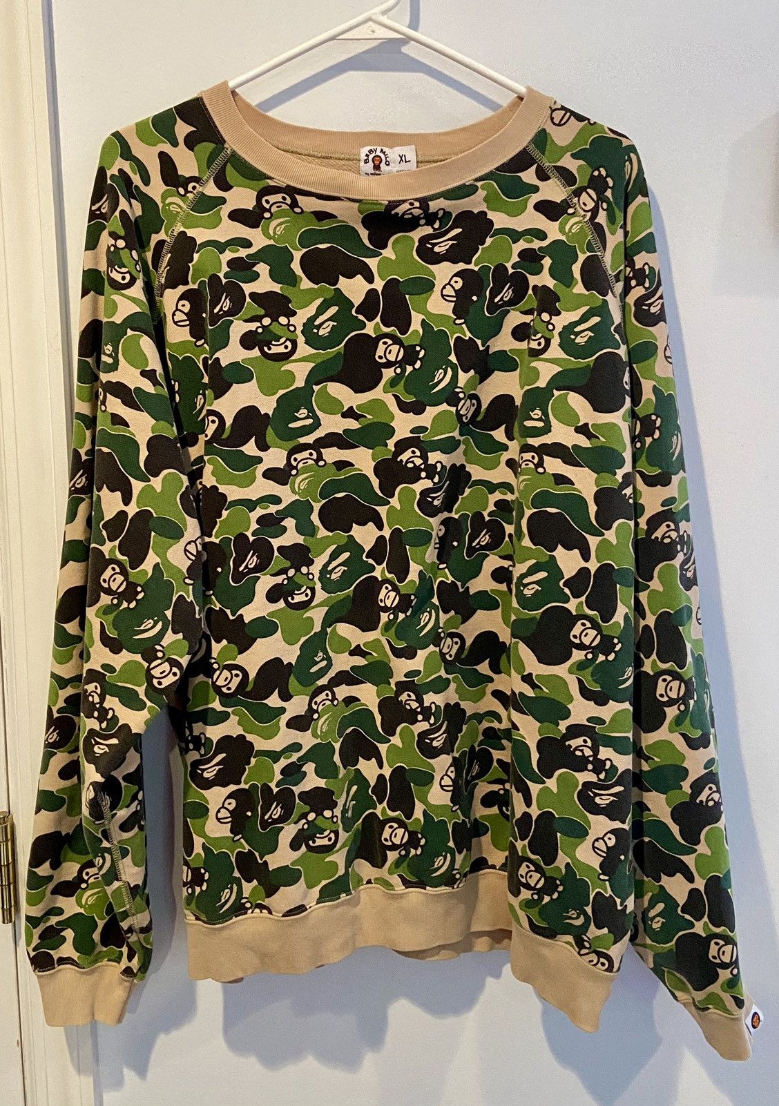 image of Bape x Nigo Baby Milo Hidden Camo Crewneck Sweatshirt in Green, Men's (Size XL)