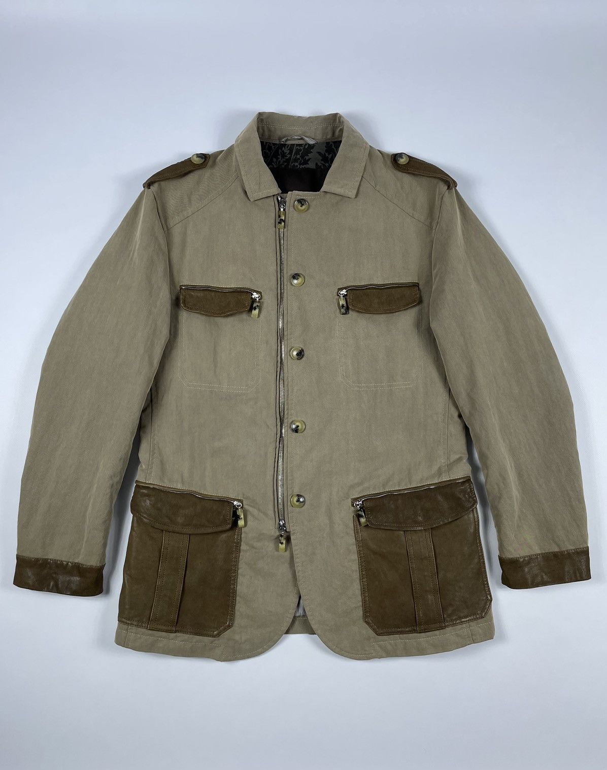 Etro ETRO Archives Zip Button Leather Cotton Beige/Brown Jacket Size US M / EU 48-50 / 2 - 1 Thumbnail