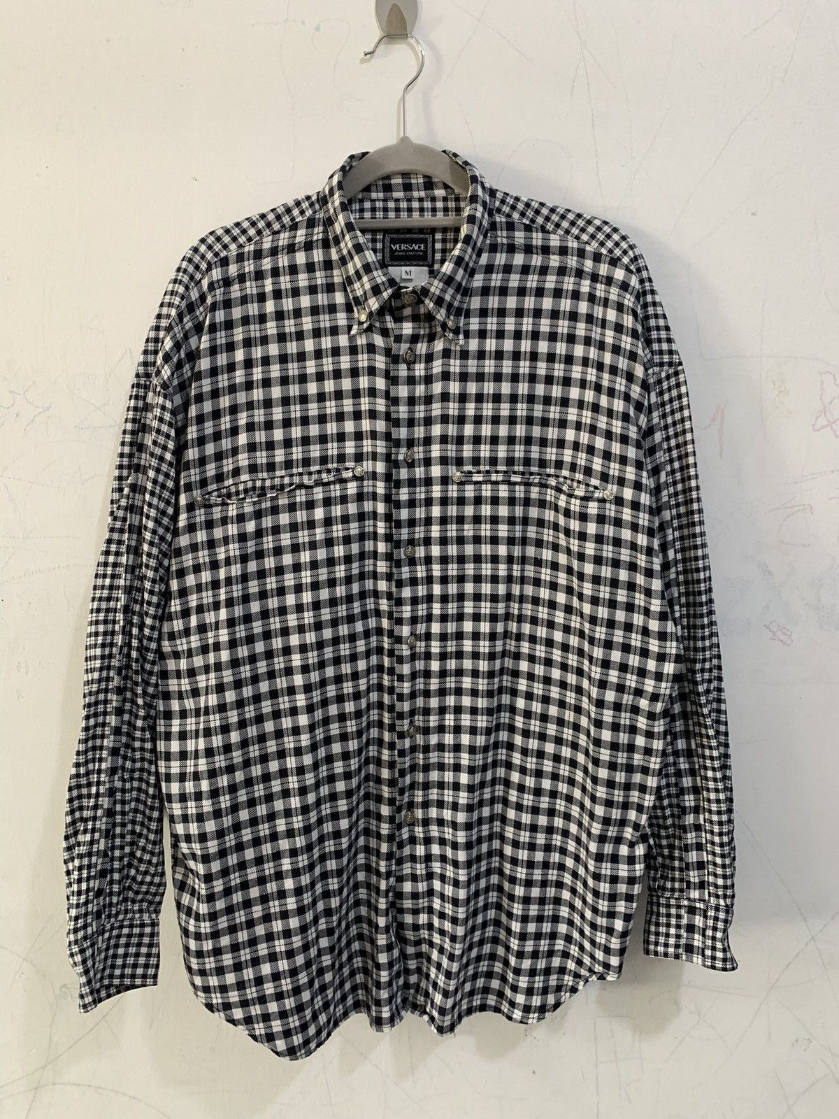 image of Versace Plaid Shirt in Navy Plaid, Men's (Size Medium)