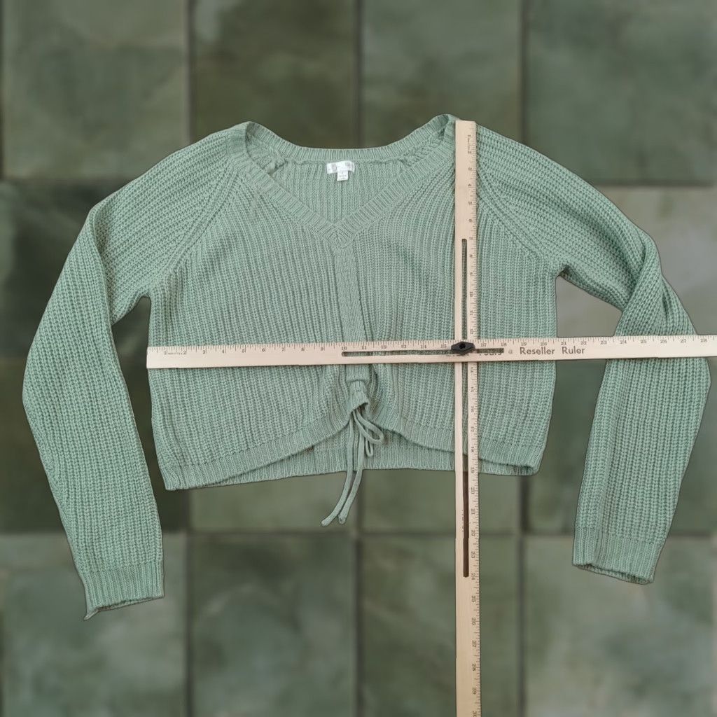 Vintage J For Justify Sweater Womens Large Green Cropped V-Neck Pullover Casual Size L / US 10 / IT 46 - 1 Thumbnail