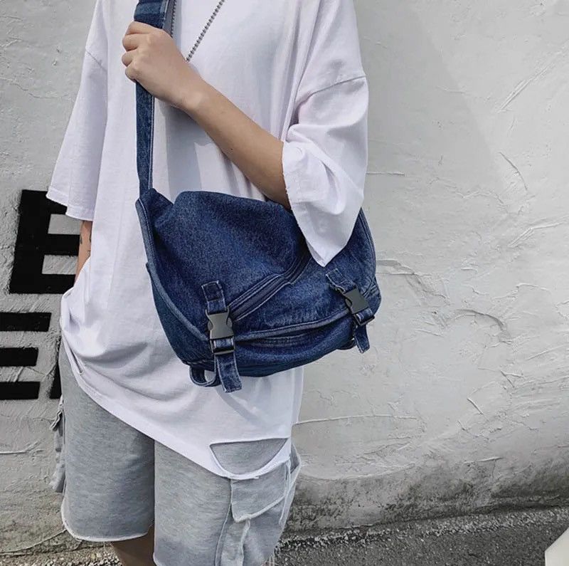 Japanese Brand Fashion denim messenger bag shoulder bag military y2k Size ONE SIZE - 2 Thumbnail