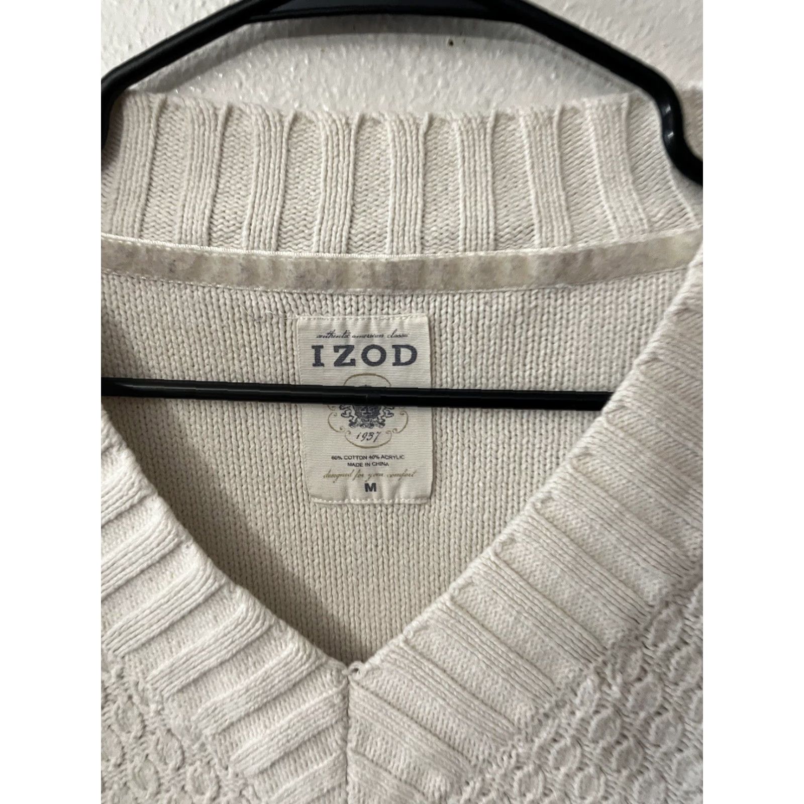 Izod VINTAGE Izod Womens Ivory Balloon Sleeve V Neck Tight Knit Pullover Sweater Size M Size M / US 6-8 / IT 42-44 - 2 Thumbnail