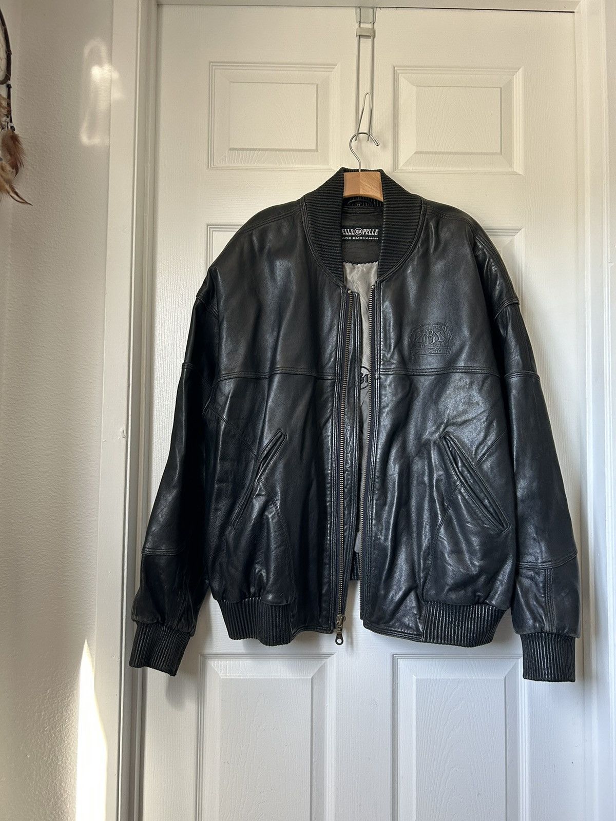 image of Pelle Pelle Black Marc Buchanan Leather Jacket, Men's (Size 2XL)