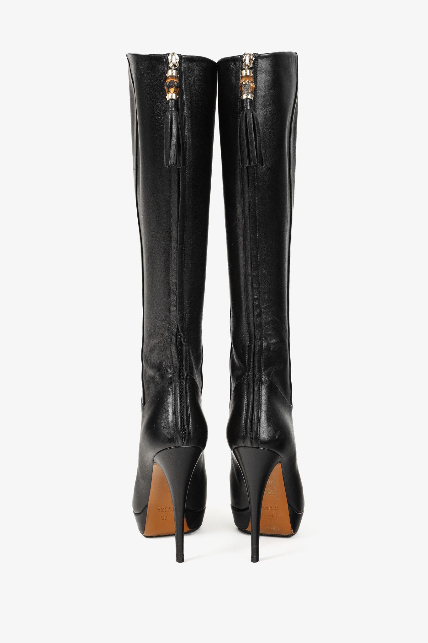 Gucci Gucci Knee Length Leather Bamboo Tassel Platform Boots Size US 6.5 / IT 36.5 - 3 Thumbnail