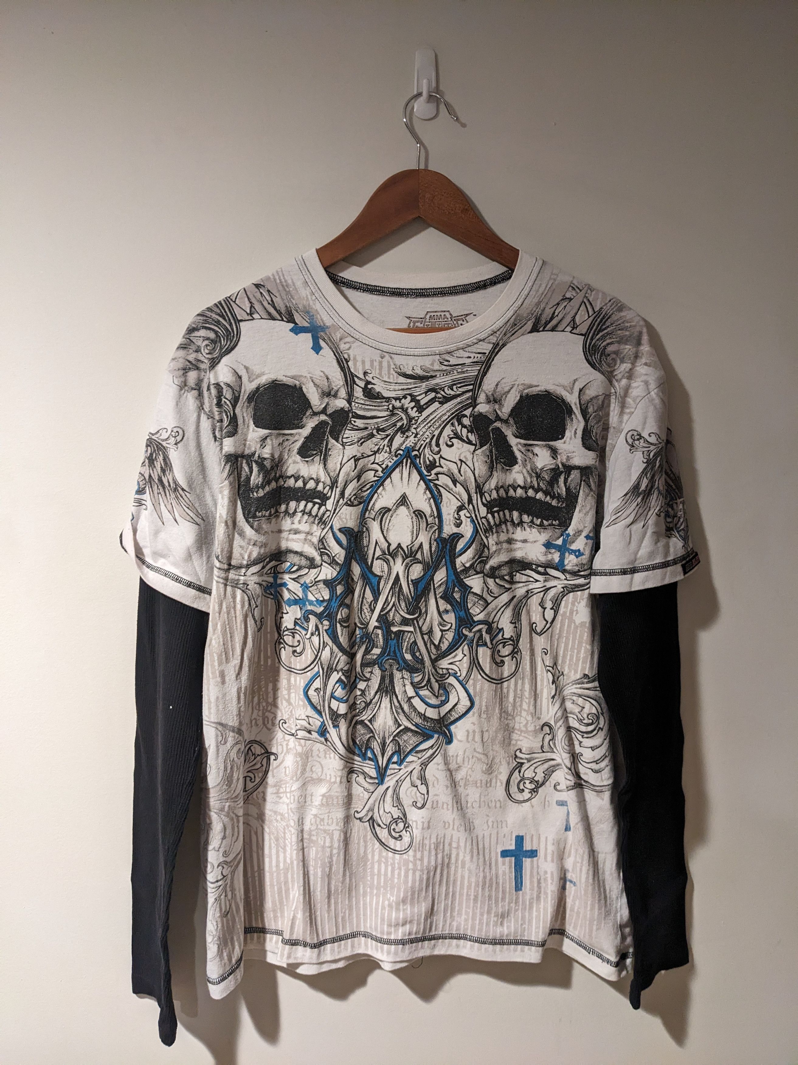 Affliction × Vintage Vintage Y2K Mma Elite Skull Thermal Long-Sleeve T-shirt Size US XL / EU 56 / 4 - 1 Thumbnail