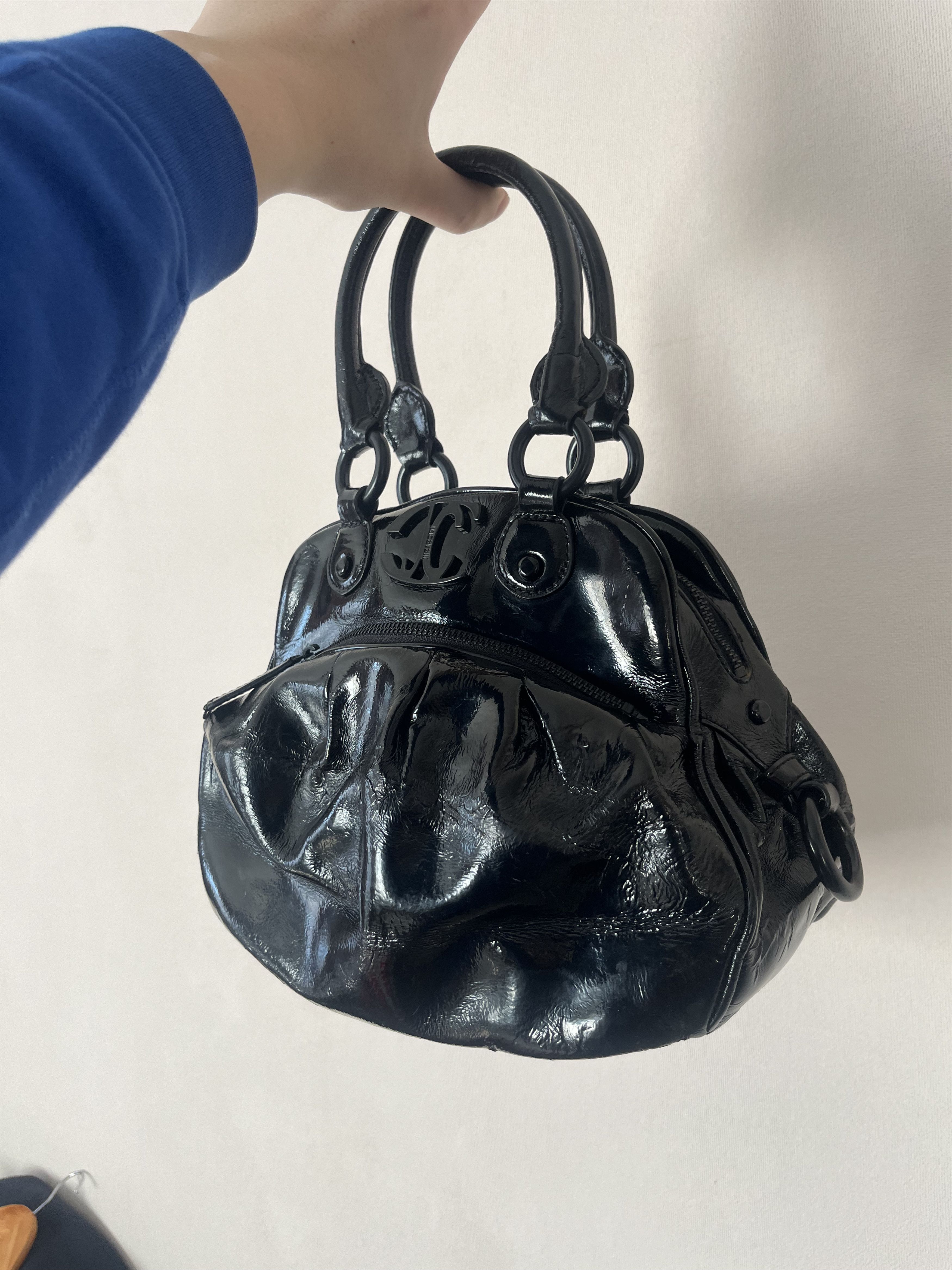 Just Cavalli Just Cavalli Black Patent Leather Satchel Bag Top Handle Size ONE SIZE - 2 Thumbnail
