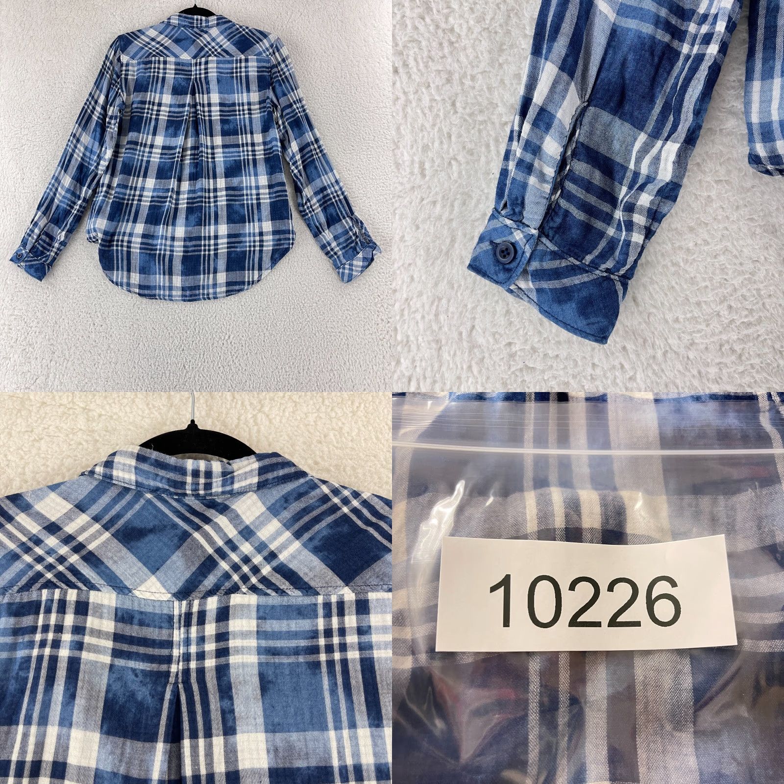 CLOT Cloth & Stone Button-Up Shirt Womens Small Blue Plaid Long Sleeve Casual V-Neck Size S / US 4 / IT 40 - 9 Thumbnail