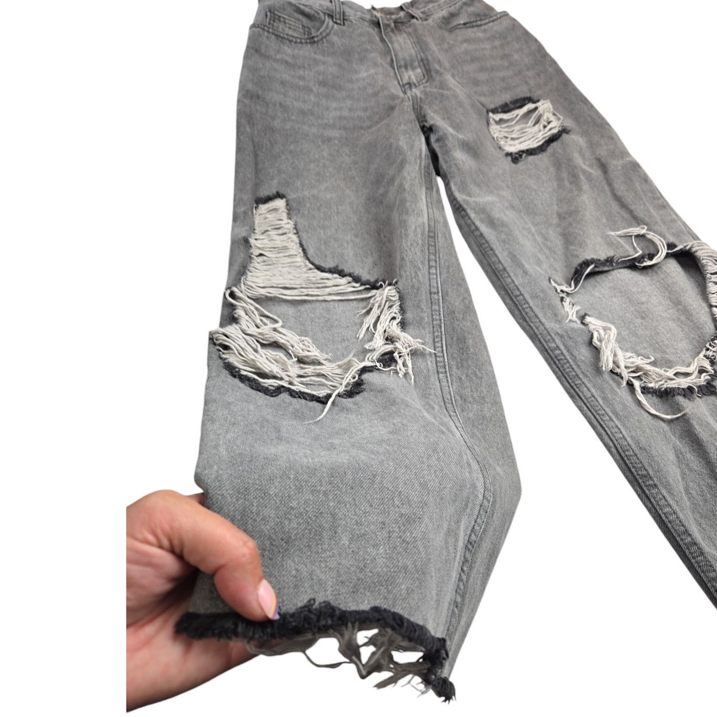 Other PrettyLittleThing | Grey Jeans w/Eyes Stenciled Pockets | 2 Size 26" / US 2 / IT 38 - 2 Thumbnail