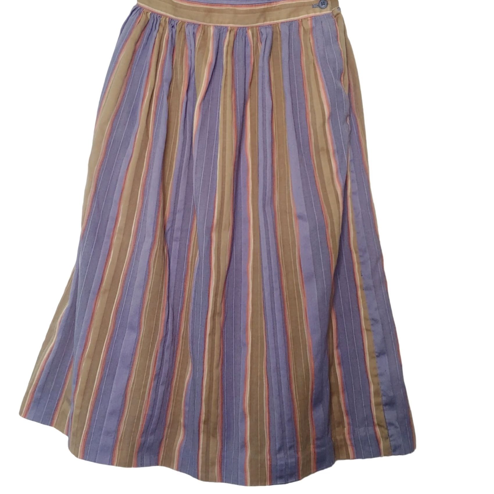 Pinko VINTAGE Prophecy Skirt Midi Women 12 Purple Tan Pink Stripe Cotton Woven A-Line Button Pocketed USA Size 34" / US 12 / IT 48 - 2 Thumbnail