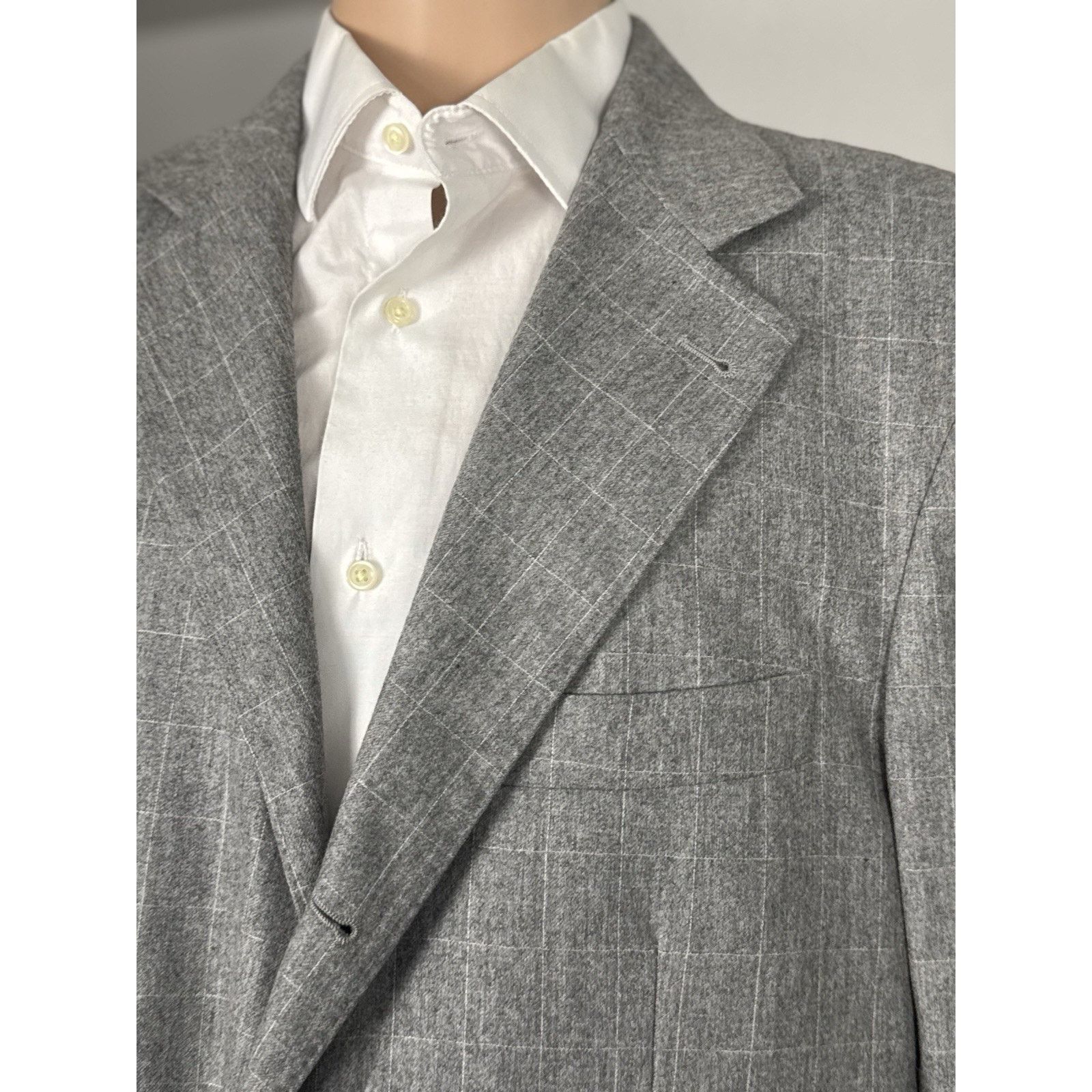 Brunello Cucinelli Brunello Cucinelli Windowpane Gray Flannel Sportcoat 54/44 Size 46R - 3 Thumbnail