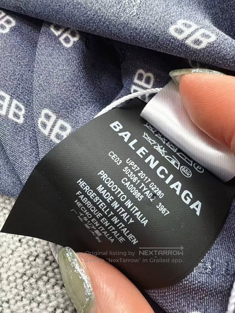 Balenciaga Dark Blue Full Print Mulberry Silk Shirt