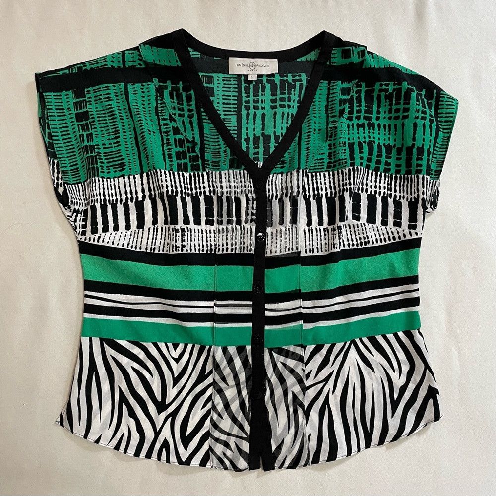 Other Un Jour Ailleurs Button Front Green Black Top Size 1 US S Size S / US 4 / IT 40 - 5 Thumbnail