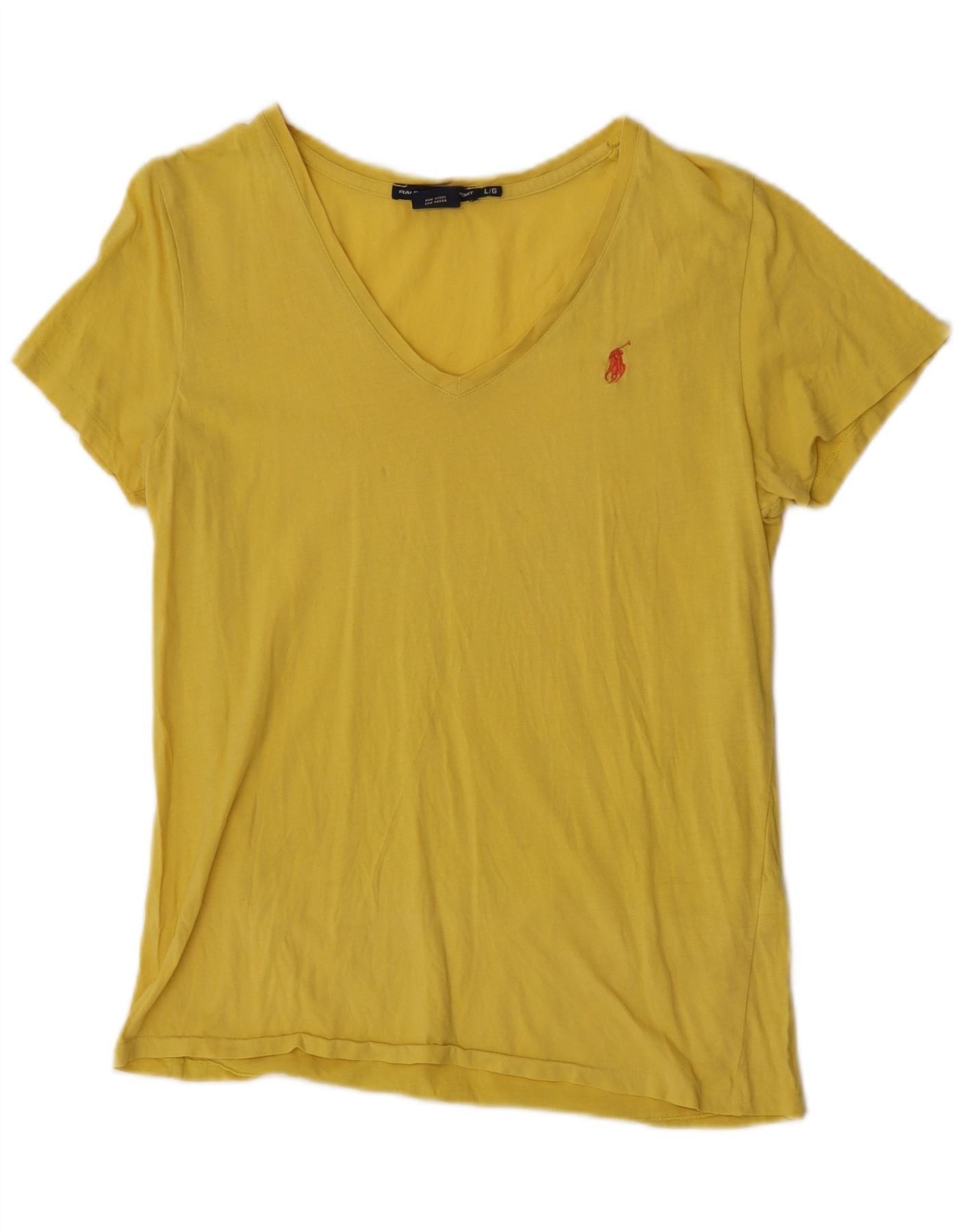 Ralph Lauren Womens T-Shirt Top UK 14 Large Yellow Cotton Size XS / US 0-2 / IT 36-38 - 1 Thumbnail