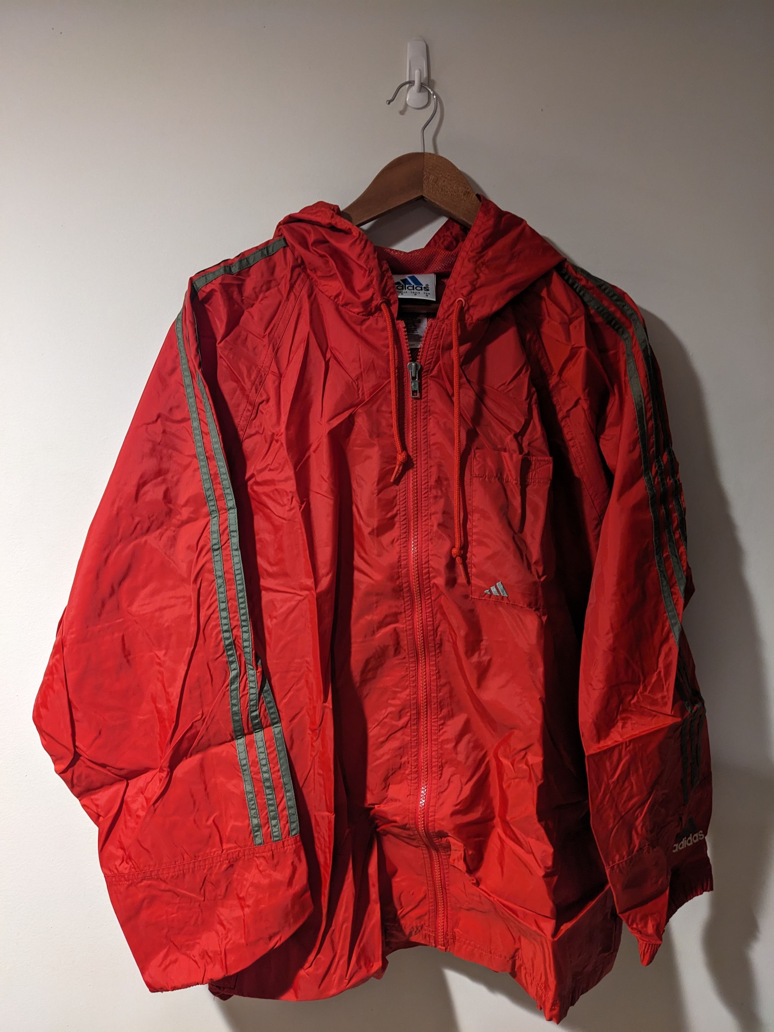 Adidas × Vintage Vintage 90s Adidas Logo Three Stripe Red Large Windbreaker Size US L / EU 52-54 / 3 - 3 Thumbnail