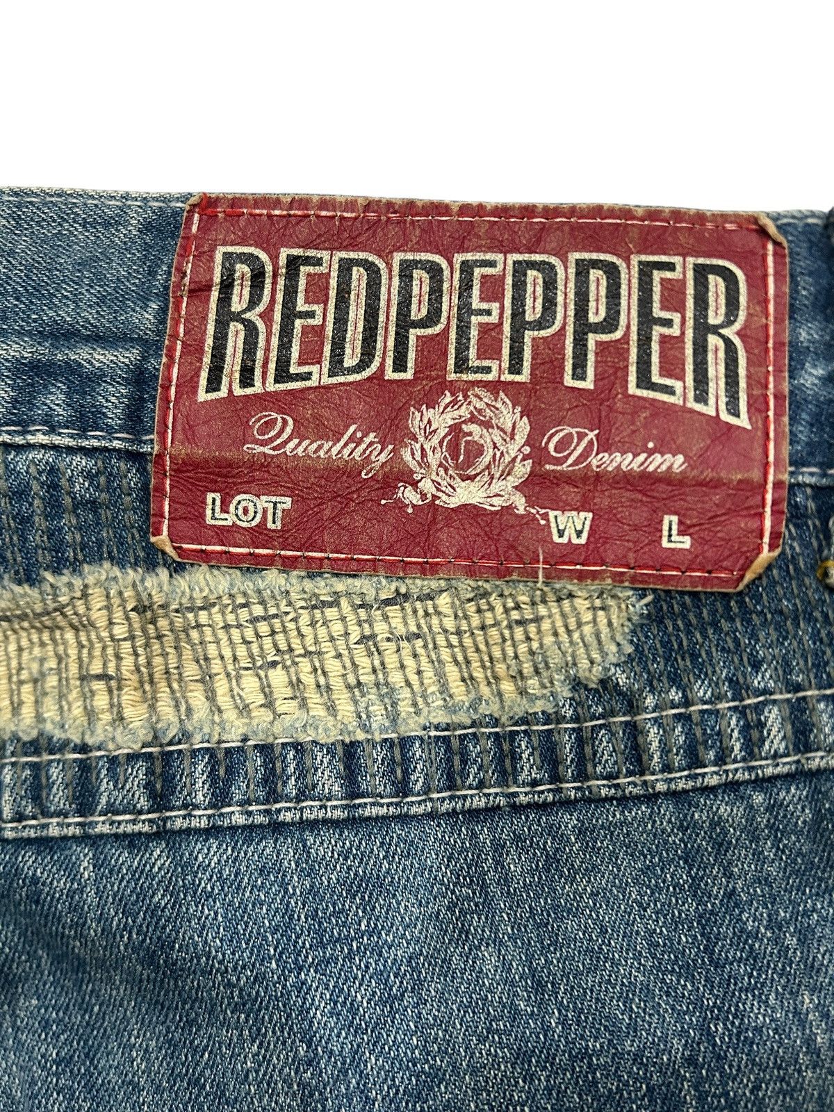 Japanese Brand Vintage Red Pepper Grunge Patchwork Distressed Trashed Jeans Size US 31 - 8 Thumbnail