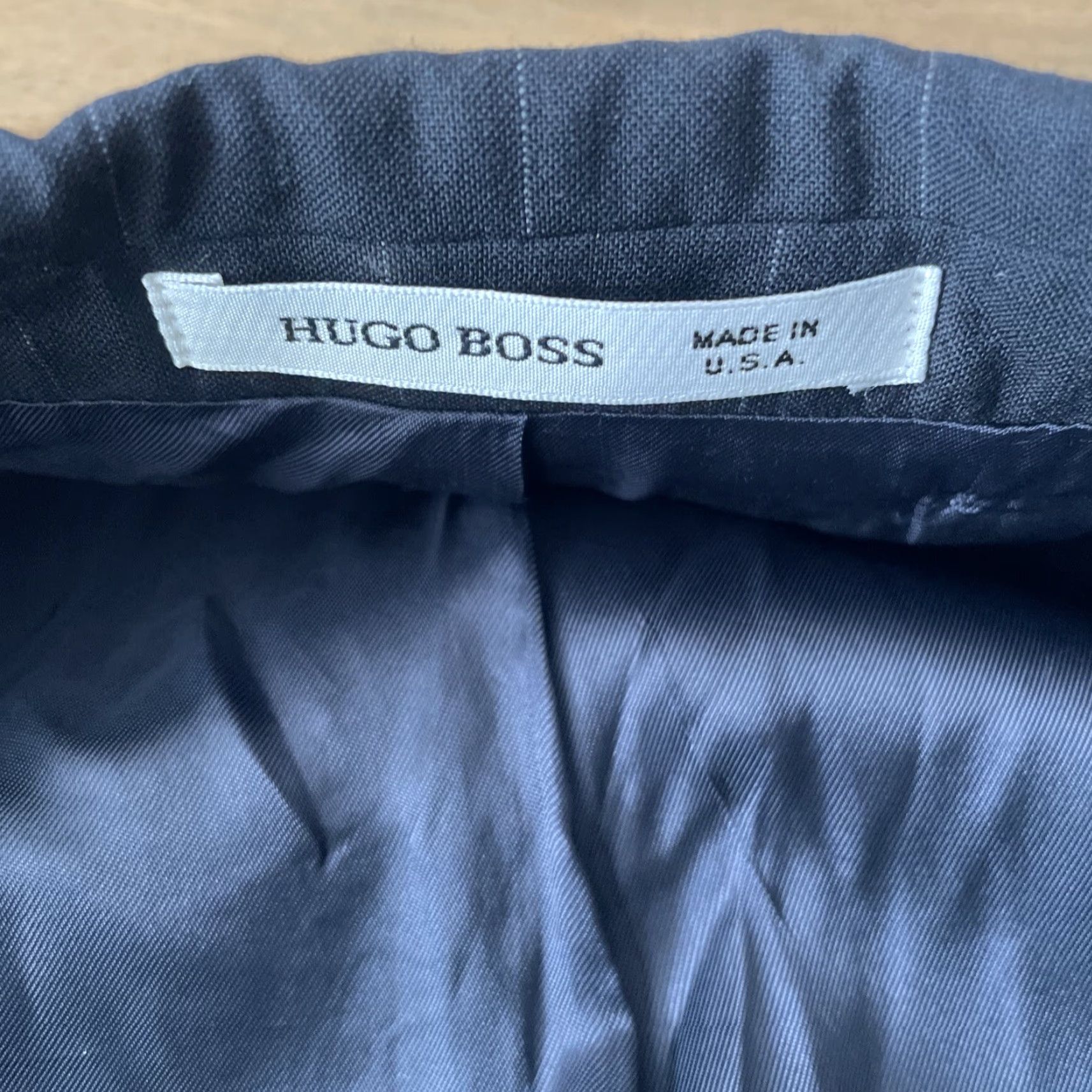 Hugo Boss HUGO BOSS Blazer Mens 44R Black Pinstripe Wool 2-Button Notch Lapel Flat Front Regular Jacket Coat Size 44R - 4 Thumbnail