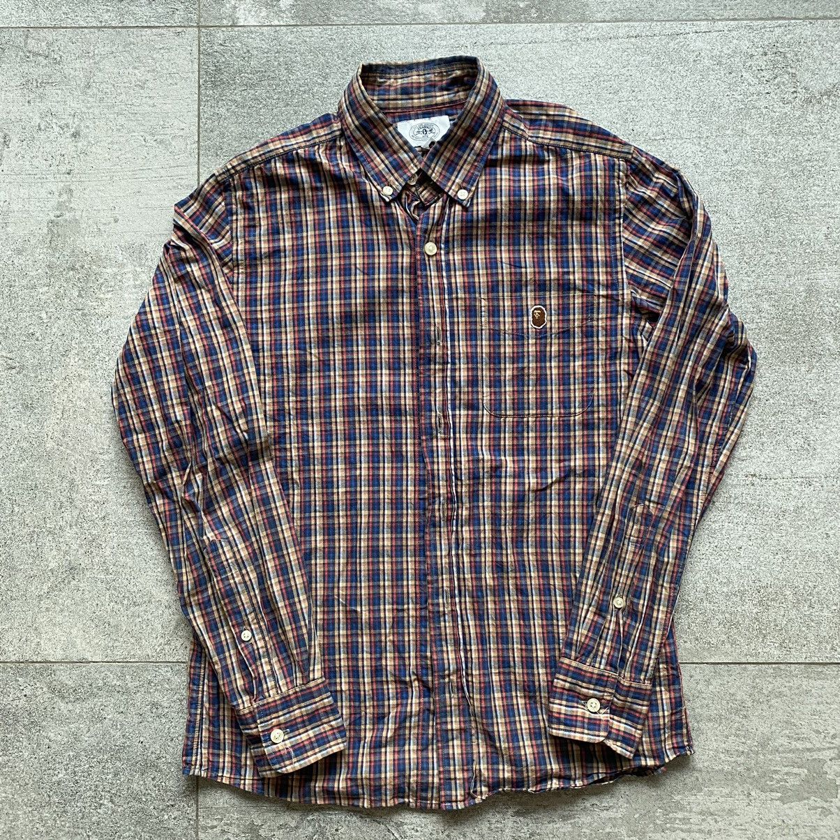 image of Bape A Bathing Ape One Point Plaid Checker Button Up Shirt in Red, Men's (Size Small)