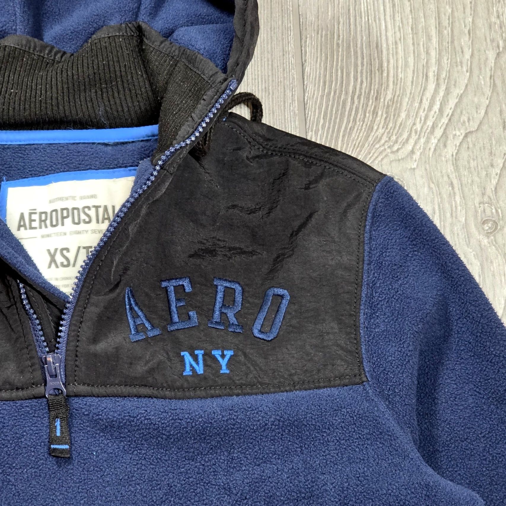 Aeropostale AeroPostale XS Blue Black Fleece Hooded 1/4 Pullover Mens Shirt Jacket Hoodie Size US XS / EU 42 / 0 - 4 Thumbnail