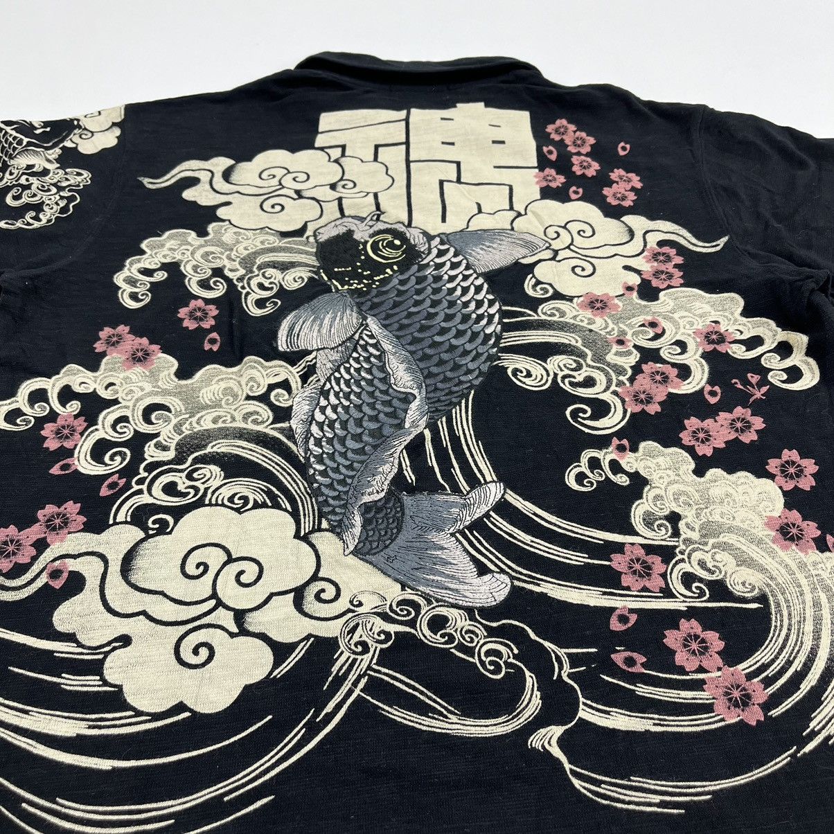 Vtg Traditional Karakuri Tamashii Embroidered Koi Polo Shirt