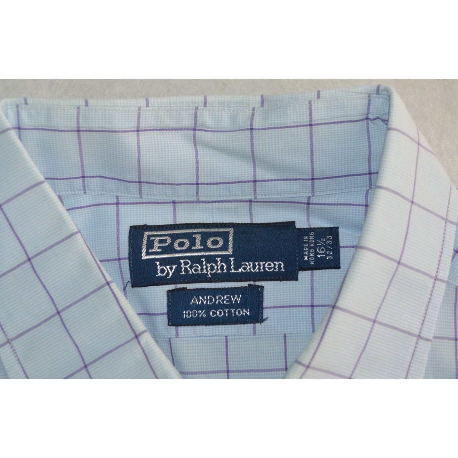 Polo Ralph Lauren VINTAGE Polo Ralph Lauren Dress Shirt Men's Andrew Blue Plaid 16.5 32/33 Cotton Polo Pony Logo Button Collar Long Sleeve Classic Fit Size 46R - 4 Thumbnail