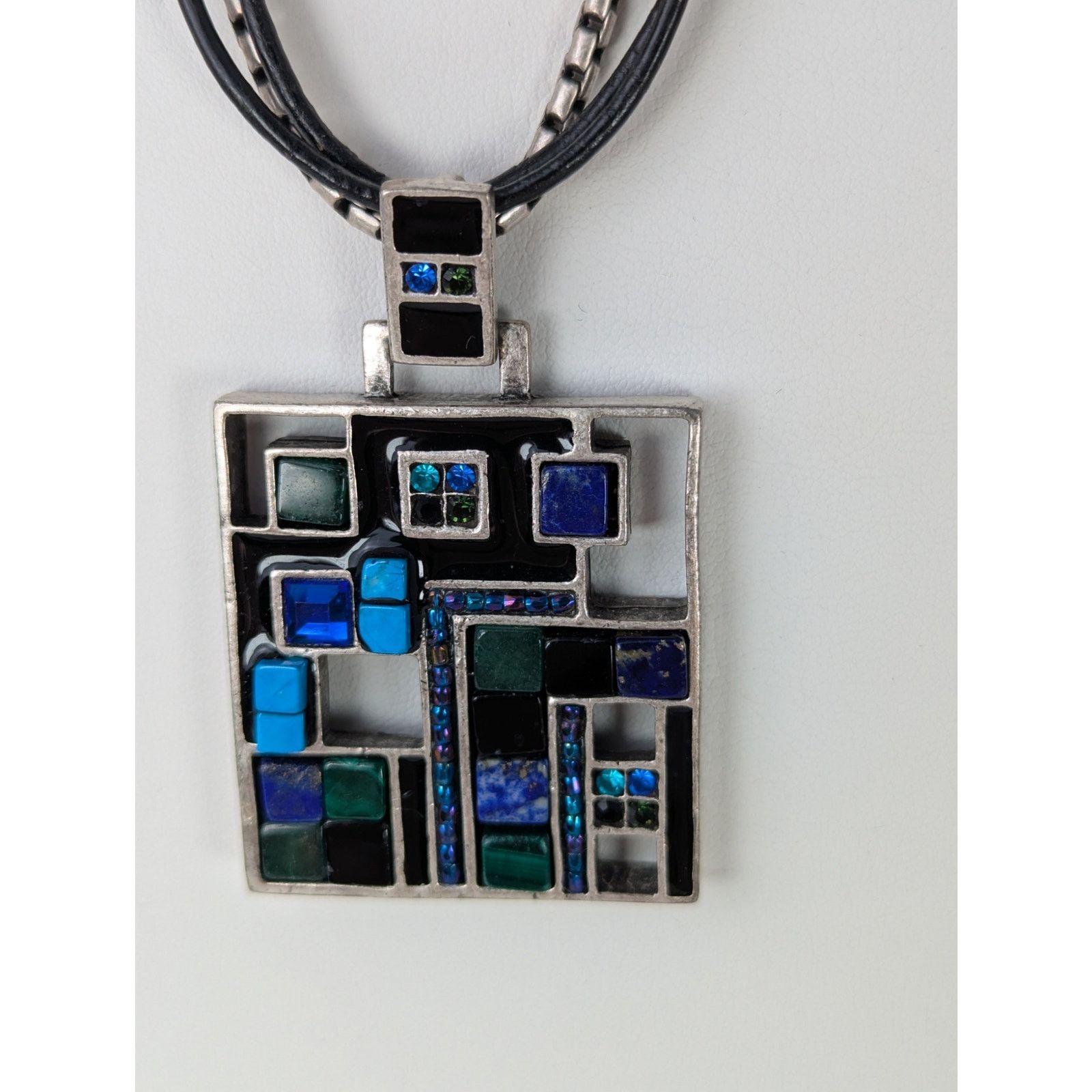 Other Vintage chico's Modernist Pendant 1.75" leather/metal 17-21" Size ONE SIZE - 4 Thumbnail
