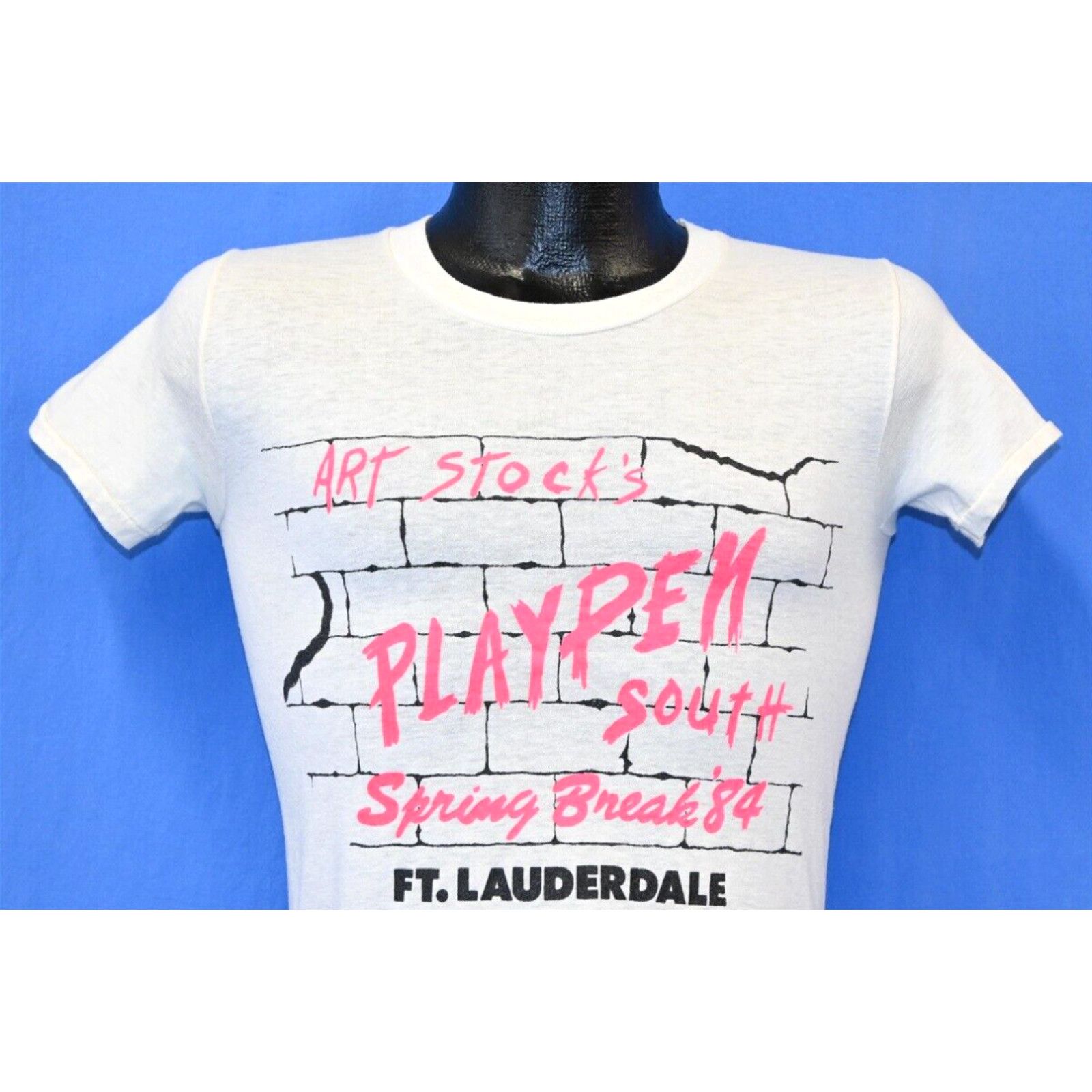 image of Vintage 80's Art Stocks Playpen South Spring Break 1984 Ft Lauderdale T-Shirt Xs in White, Men's