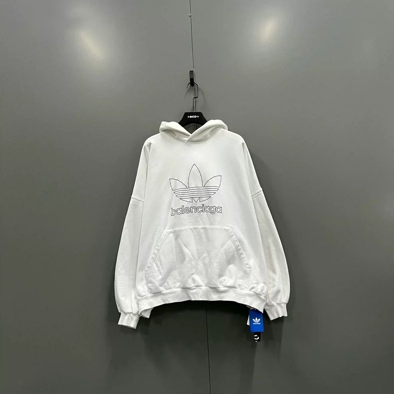 Balenciaga Balenciaga Adidas x Co-branded White Hoodie with Front Emb Size US XL / EU 56 / 4 - 1 Thumbnail