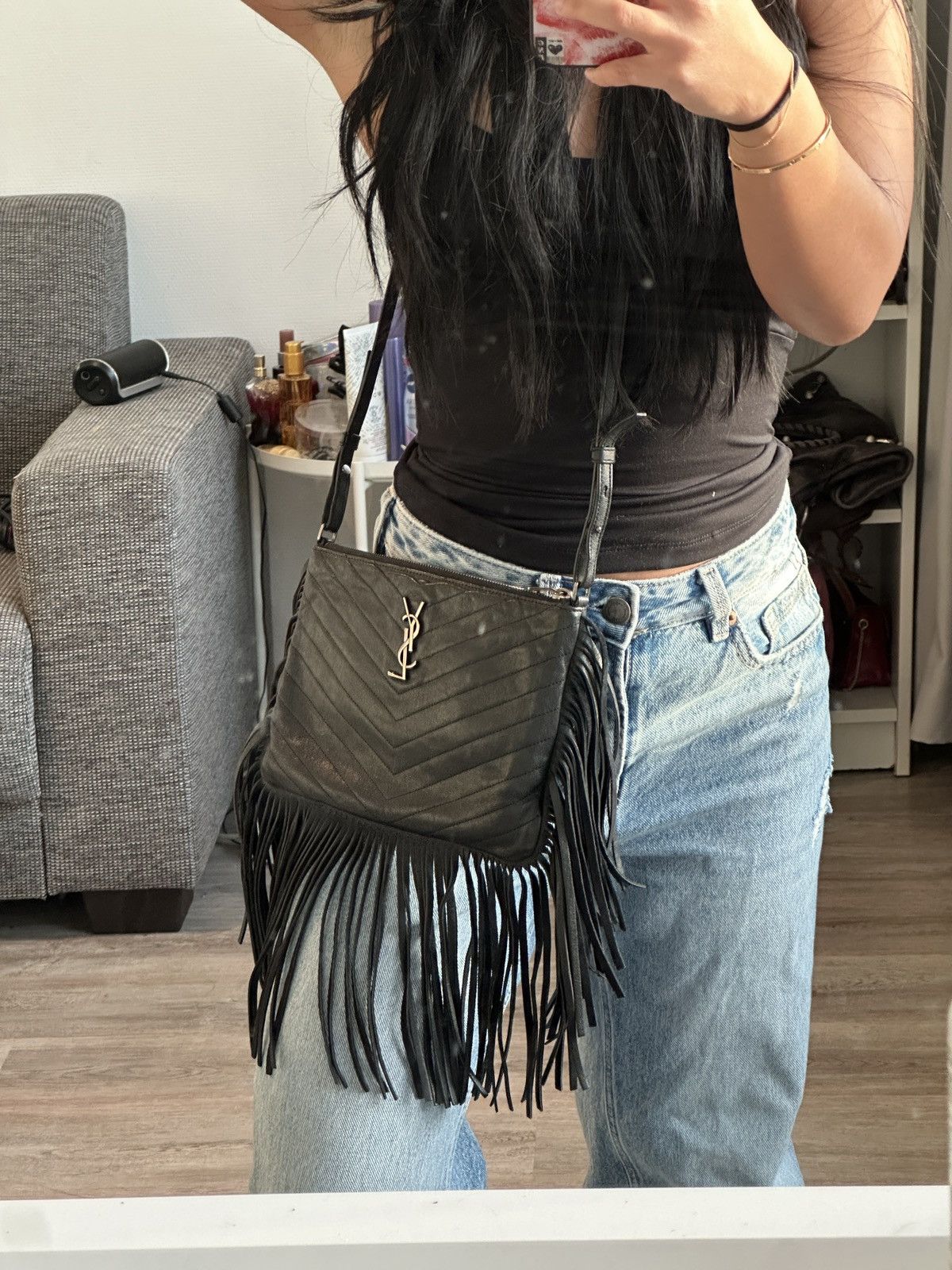 Yves Saint Laurent Saint Laurent black fringe crossbody bag Size ONE SIZE - 12 Thumbnail