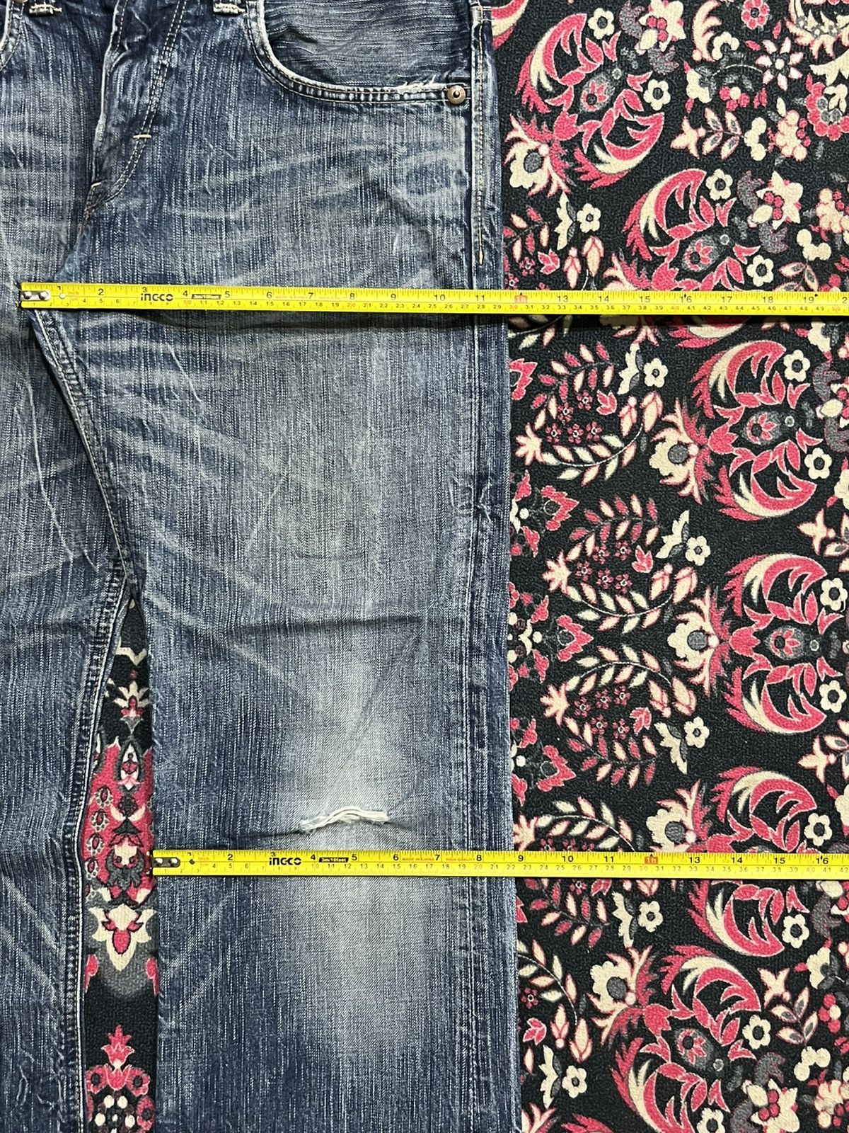 Edwin Edwin 503 Blue Trip Blue Faded Washed Ripped Flare Jeans Size US 32 / EU 48 - 14 Thumbnail