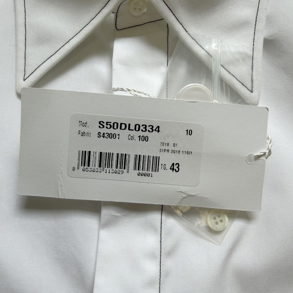 Maison Margiela S/S 18 White Cotton Contrast Stitch Shirt Size US L / EU 52-54 / 3 - 5 Thumbnail