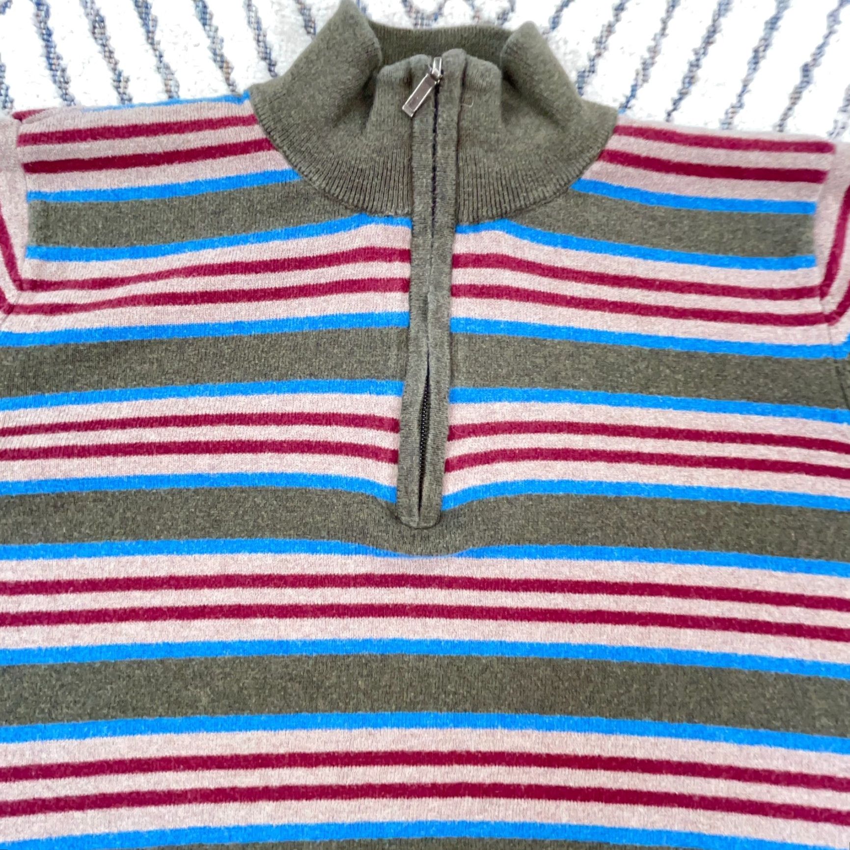 Vintage LL Bean Sweater Men Medium Brown Red Pullover Quarter Zip Striped Soft Knit Slim Knitwear 1/4 Zip Fall Winter Casual Modern Golf Walking Mens Size US M / EU 48-50 / 2 - 4 Thumbnail