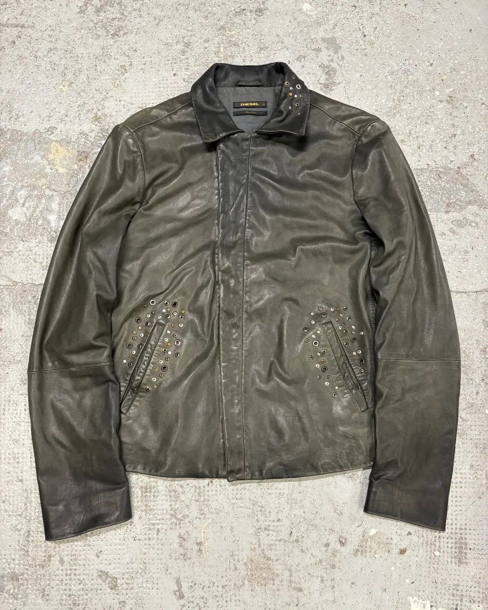 Diesel Studded Eyelet Grey Leather Jacket
