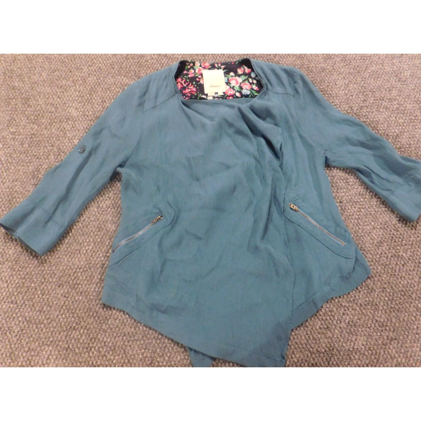 Anthropologie Anthropologie Jacket Blue Womens Petite XS Open Lined Viscose Embroidered Collared Basic Jacket Seasonal Fall Spring Mens? Size XS / US 0-2 / IT 36-38 - 2 Thumbnail